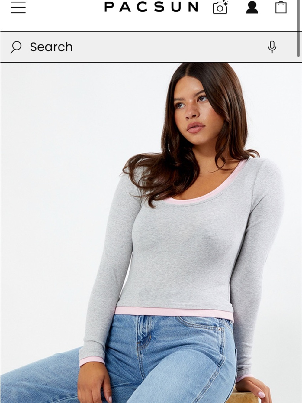PacSun Gray Long Sleeve Top with Pink Trim